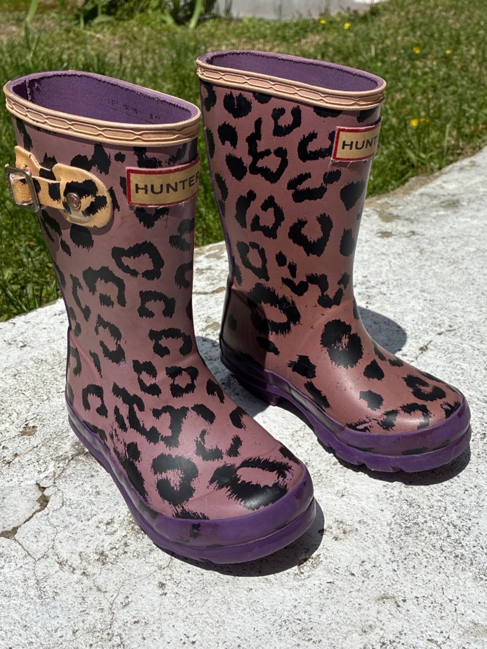 Hunter Girls Pink Leopard Print Rain Boots